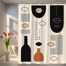 Modern Abstract Shower Curtain in Black and Beige Design