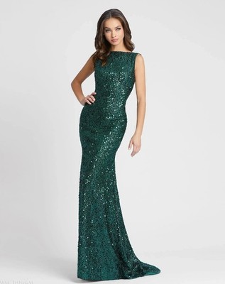 Mac Duggal 26331 Emerald Cowl Back Boat Neck Sequined Evening Gown Sz 14 NEW