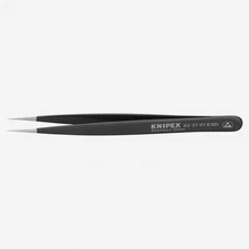 Knipex ESD Stainless Steel Gripping Tweezers, Needle-Point Tips, 5"