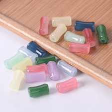 80pcs Bamboo Tube Shape 12x6mm Imitated Jade Glass Loose Bead For Jewelry Making