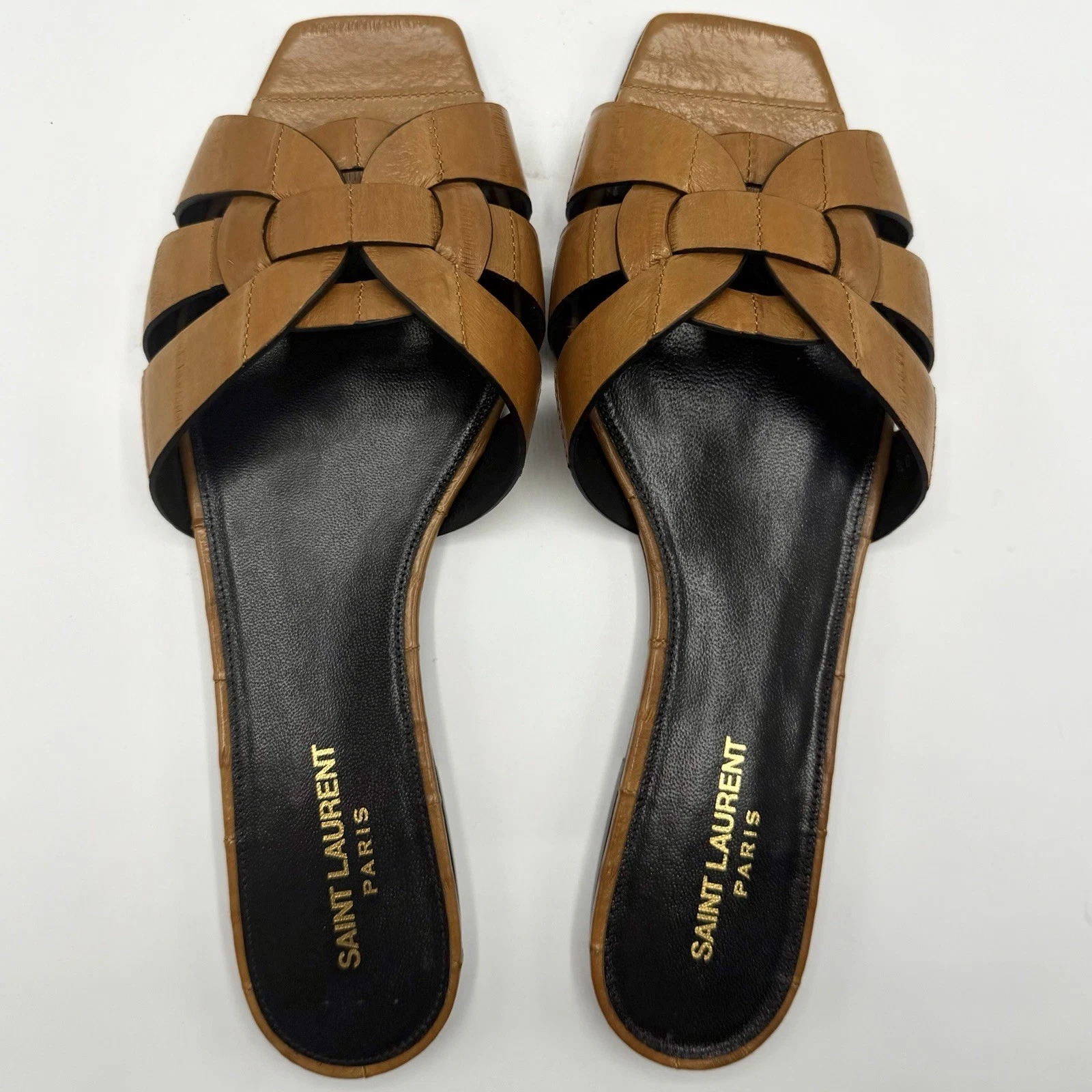 Saint Laurent — NEW Saint Laurent YSL Tribute Nu Pied Brave Beige Cognac Anguilla Slide Sandals
