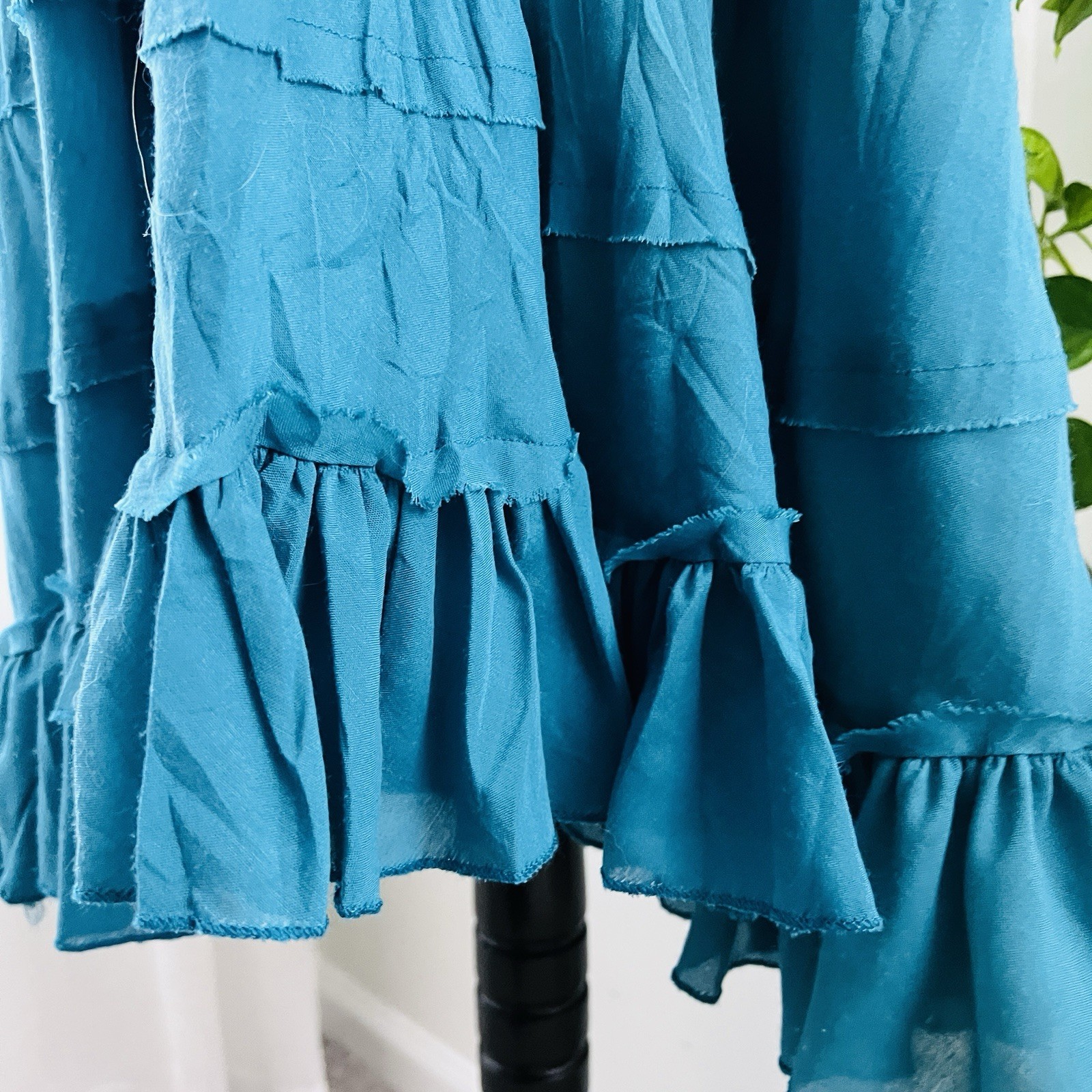 Biographie Blue Tiered Cotton Blend Flowy Island Beachy Sun Dress - Size XL