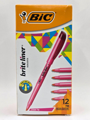 12-Count Pack BIC Brite Liner PINK Highlighters - Chisel Tip