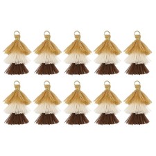 10PCS Tiny Tri-Layered Tassels Bohemian Keychains Champagne Gold/White/Brown 