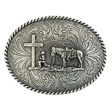 Handcrafted Antiqued Silver Belt Buckle - Stylish Christian Cowboy Accessory