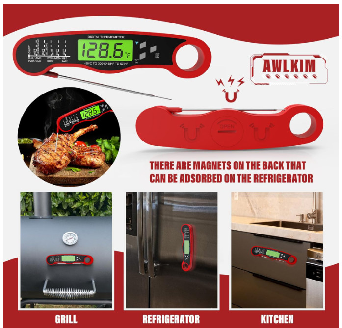 AWLKIM® Digital Meat Thermometer for Cooking, Instant Read Food Thermometer wit