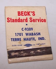 BECK'S STANDARD SERVICE Gas & Oil Matchbook Cover TERRE HAUTE INDIANA