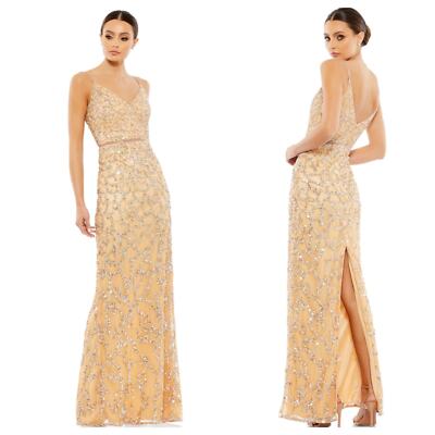 Mac Duggal Sleeveless V-Neck Embellished Beaded Column Gown Size 2 NWT |  eBay