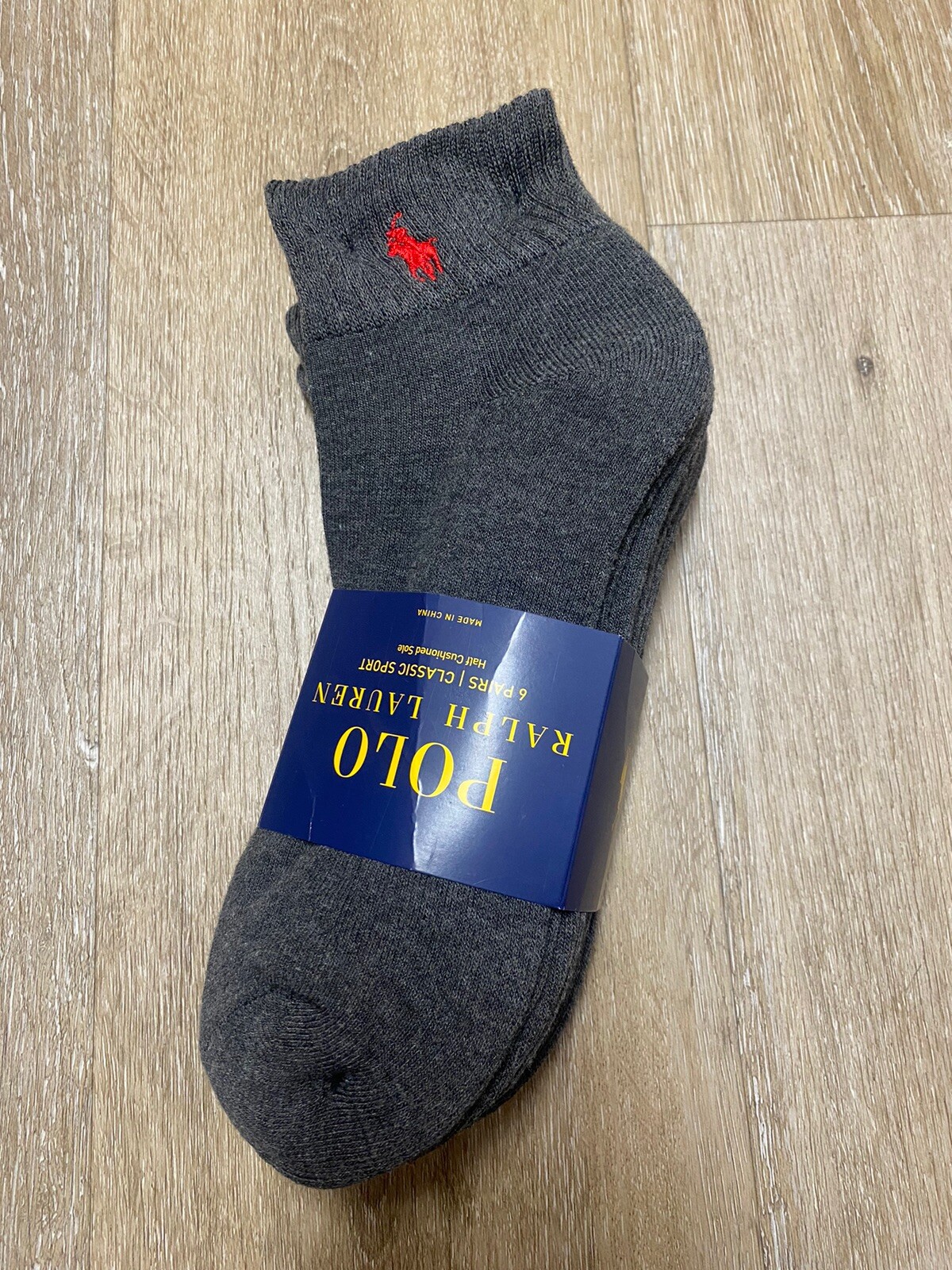 SAOLA Polo Ralph Lauren UOMO CONFEZIONE DA 6 calzini QUARTO GRIGIO Suola Mezzo Cuscino Classica Sport