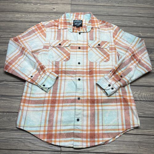 Angry Minnow Flannel Shirt Men's Sz Large Orange Plaid Button Up Alligator - Picture 3 of 7
