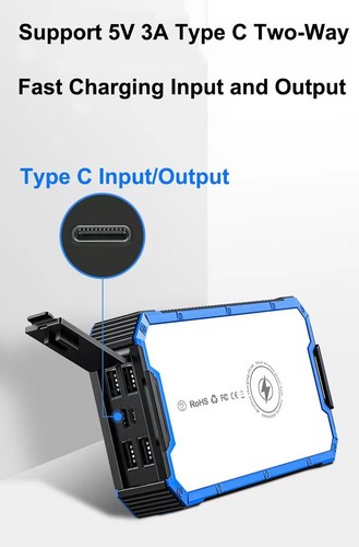 36800mAh Wireless Solar Power Bank Fast Charger External Battery Camping Light - Photo 8 sur 17