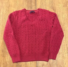 Tommy Hilfiger V Neck Cable Knit Sweater Large Red