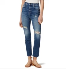 NWT JOE'S JEANS BLUE The Raine Ripped High Waist Raw Hem Slim Straight SIZE 24