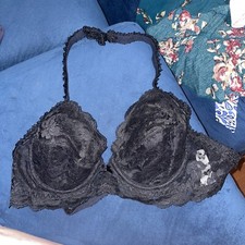 Vintage Frederick  s of Hollywood Halter Lace Bra Black 36c