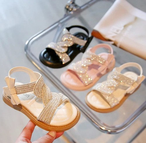 Mädchen Strass Sandalen Kinder Sommer Bequeme Flache Strappy Prinzessin Schuhe - Bild 2 von 10