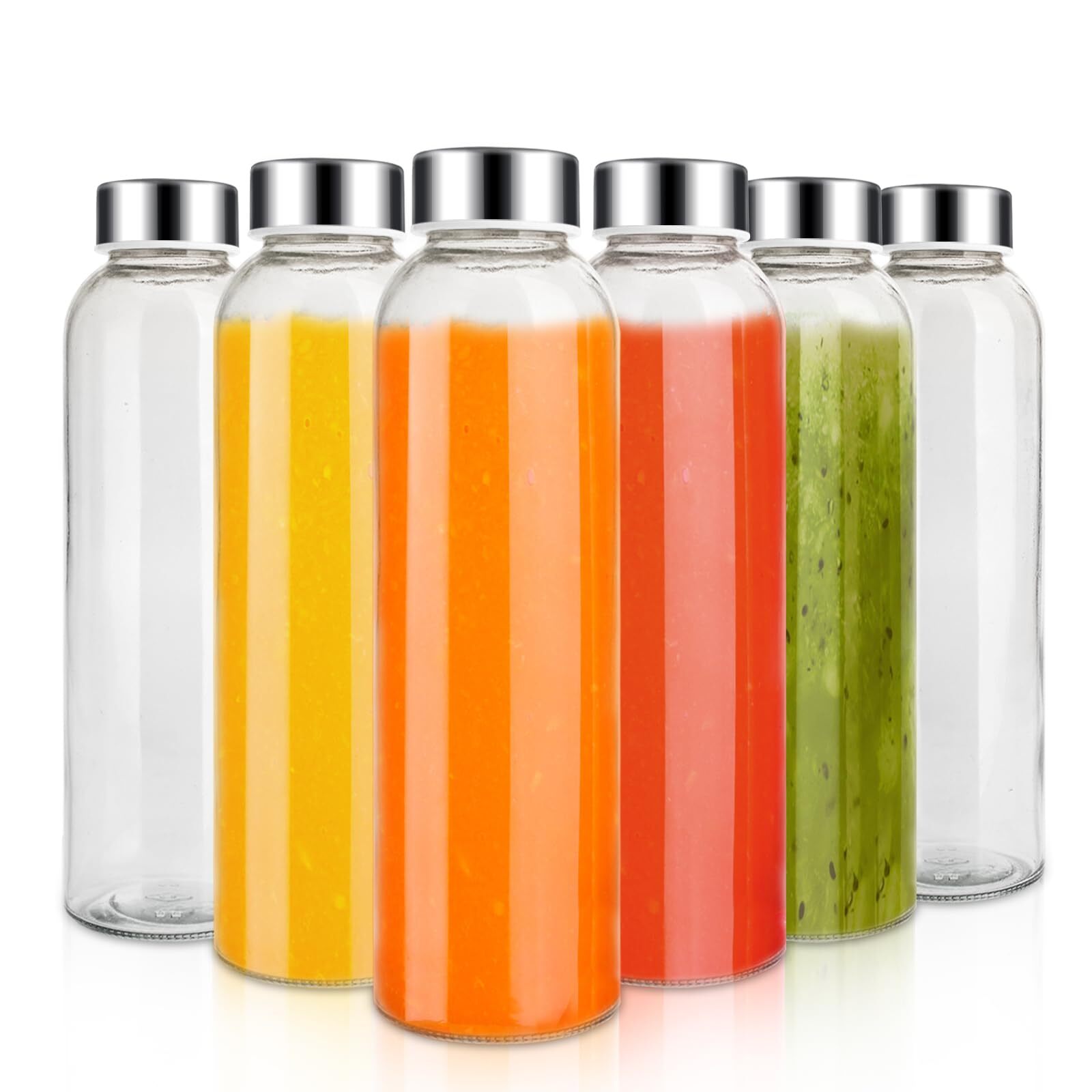 24oz Glass Water Bottle Set of 6 Leak Proof Clear glass juice bottle for juic...