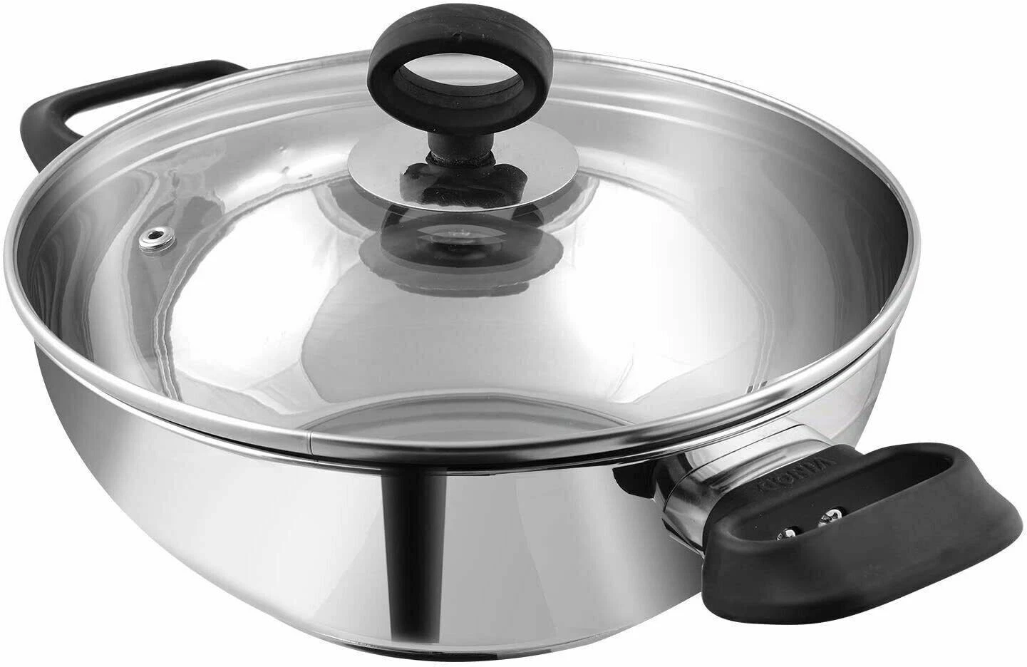 Vinod Stainless Steel Kadai Wok induction With Glass Lid Fry pan - Extra Thick