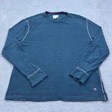 True Grit Los Angeles Slub Long Sleeve Crew Shirt Burnout Blue XXL Cotton Tee *