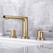 Bathroom Basin Brushed Gold 2 Handles Mixer Faucet 3 PCS Deck Mounted Taps Brass