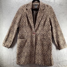Dialogue Trench Coat Size 14 Brown Tan Red Button Boxy Oversized Jacquard Jacket