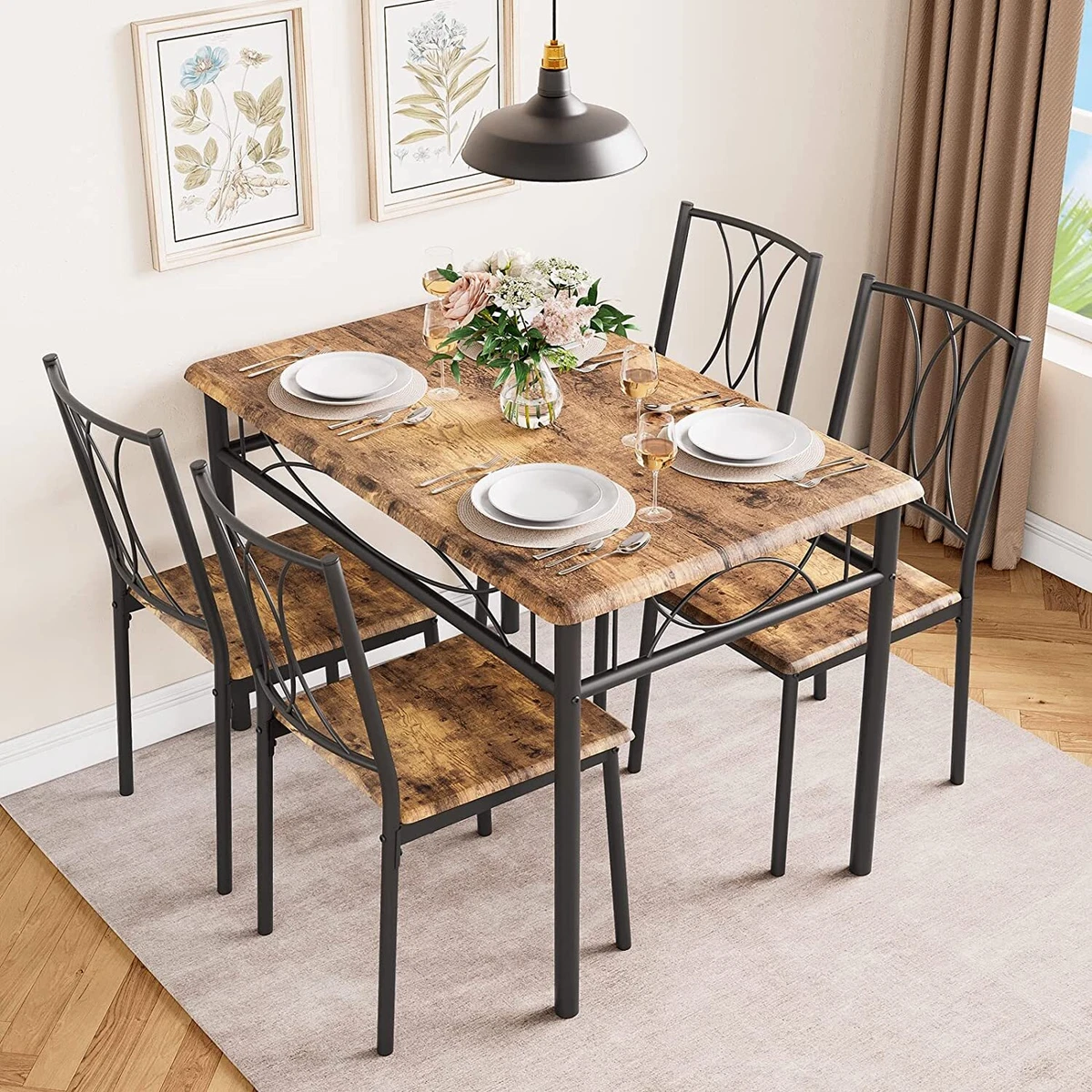 Wood and metal on sale dining table set