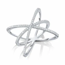 925 Solid Sterling Silver Triple Criss Cross Crossover Orbit X Style CZ Ring