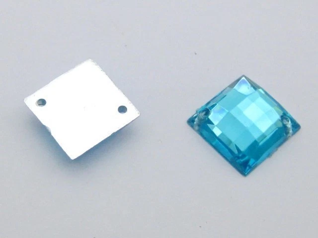 100 Flatback Acrylic Faceted Square Sewing Rhinestone Button Sew on Bead 14X14mm - Image 2 of 2