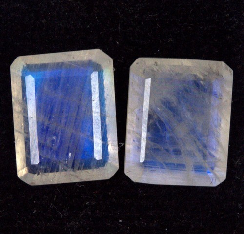 Certified Natural Rainbow Moonstone Octagon Cut Pair 9x7 mm 3.26 Cts Loose Gems - Picture 3 of 4