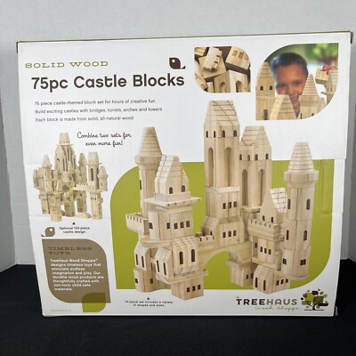 TreeHaus Wood Shoppe 75 pc Castle Blocks Solid Wood Set Age 4+