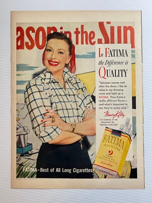 1951 Fatima Cigarettes Print Advertisement ''Nancy Kelly'' Fatima Quality