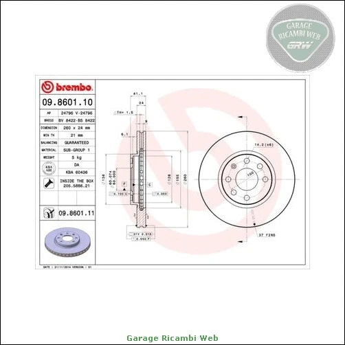 09.8601.11 Kit Coppia dischi freno Brembo Anteriore per OPEL MERIVA A CORSA C T - Immagine 2 di 4