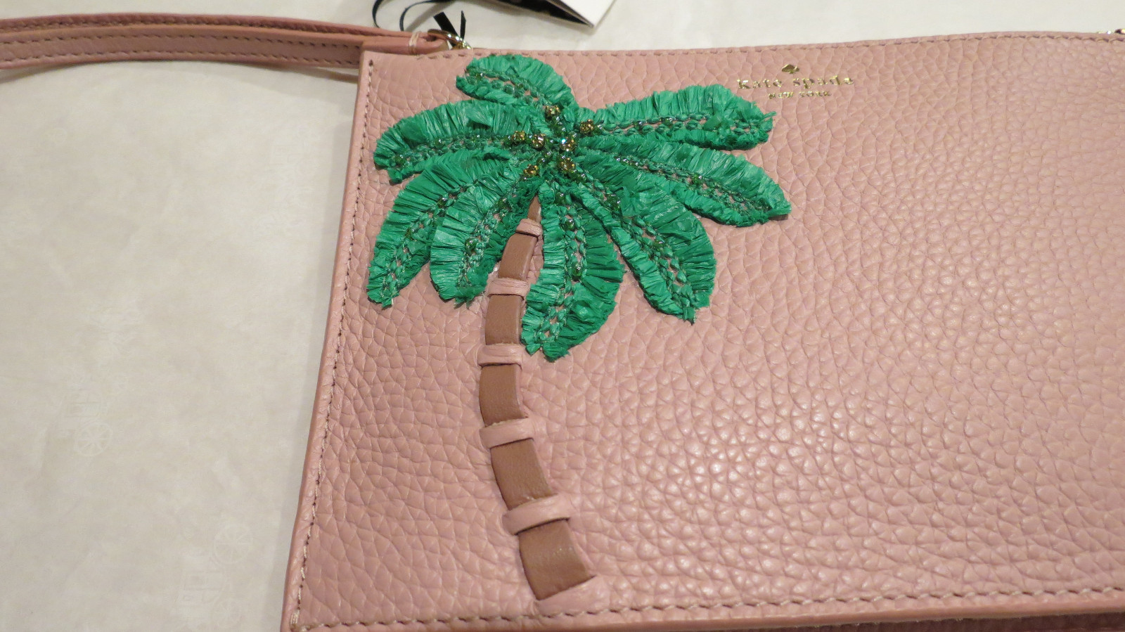 Kate Spade On Purpose Palm Mini Leather Wristlet Pink $128 Authentic New NWT