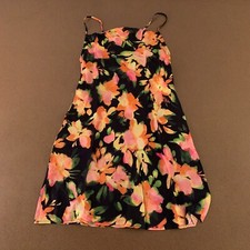 H M Women's Size Small Black Colorful Floral Cowl Neck Short Slip Dress NWT