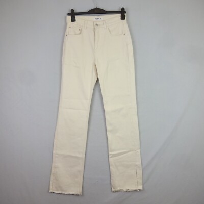 Pull Bear Jeans Size 10 Cream Split Hem High Rise Cotton UK