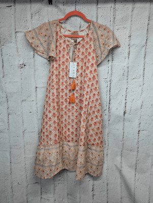 Clara the Label L Large Mini Dress Orange Pink Floral Boho Cottagecore Flutter S