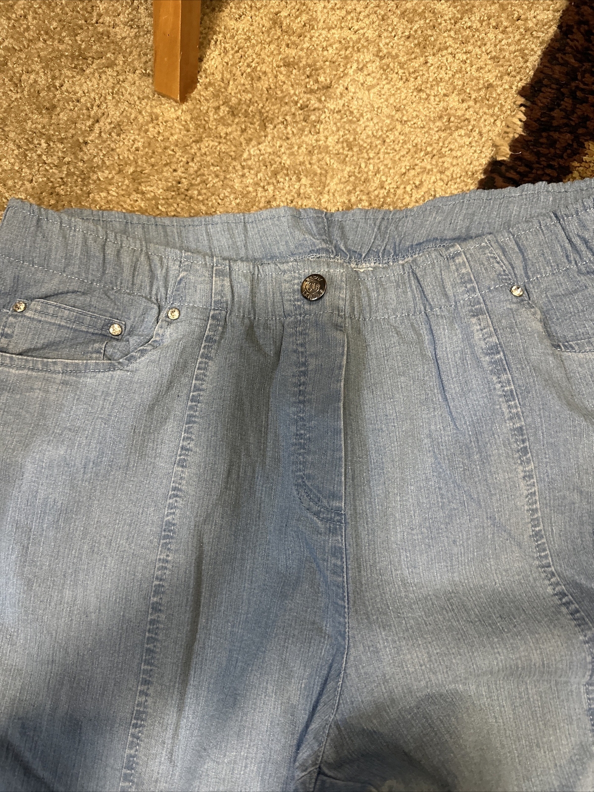 Cathy Daniels Size Large Pull On Denim Slimming Jeans Elastic Pockets NEW
