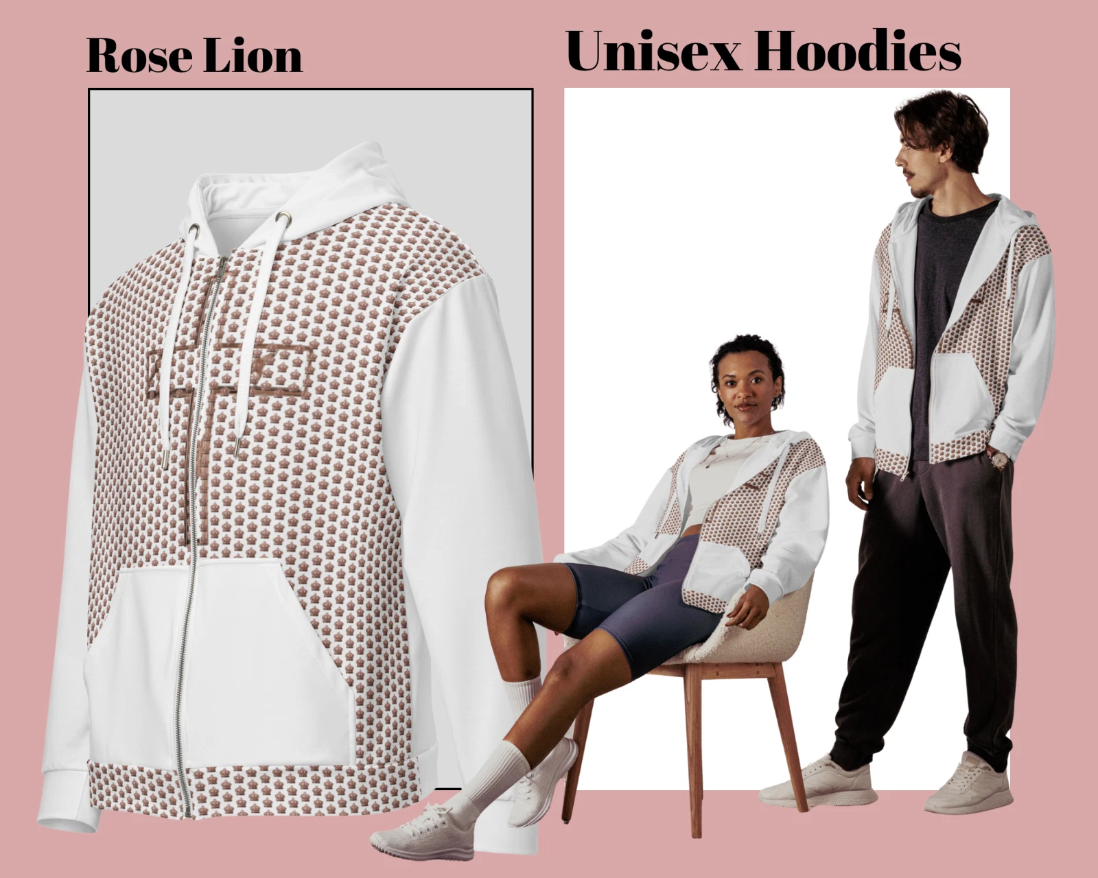 Unisex Zip Hoodie by Rose Lion–Fashionable,Cozy,Lightweight Full-Zip Jacket