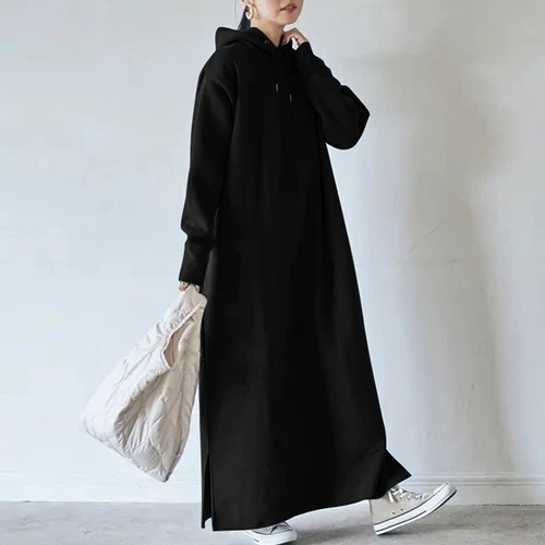 Damen Langarm Fleece Kapuze Locker Maxi Pullover Hoodies Sweatshirt Kleid - Bild 11 von 25