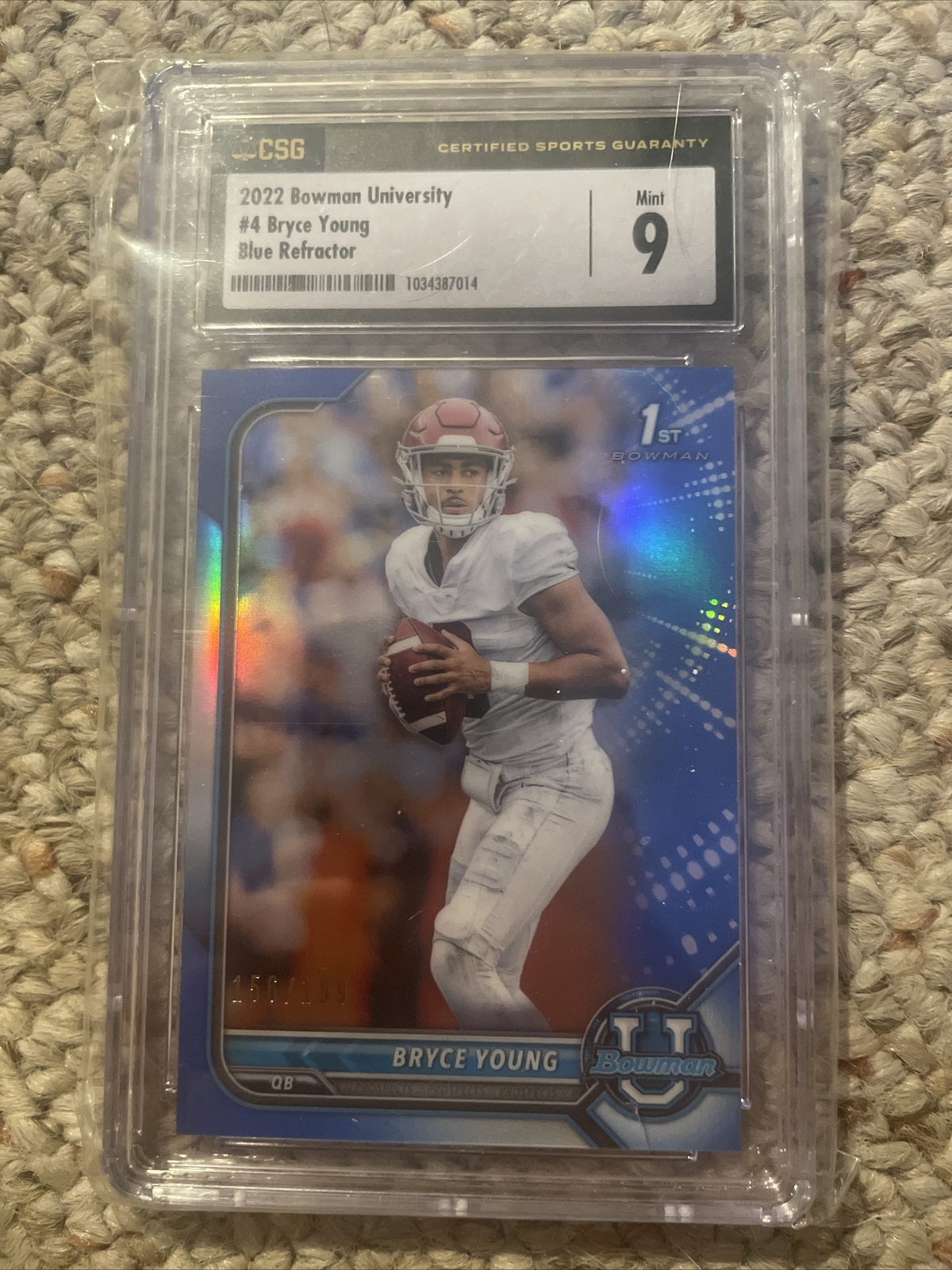 BRYCE YOUNG 2022 Bowman University Chrome Blue Refractors #156/199 CSG 9