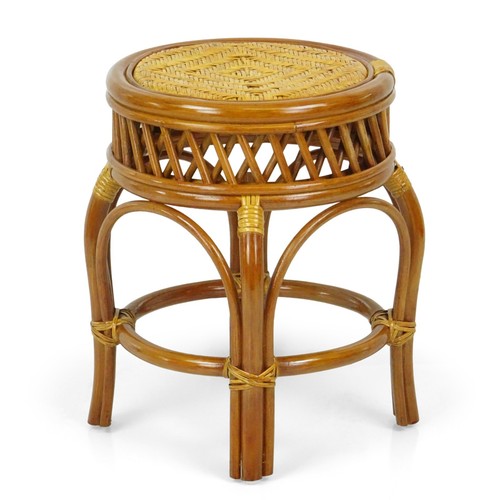 Ginger Handmade Rattan Wicker Stool Ottoman Plant Stand - Picture 3 of 30
