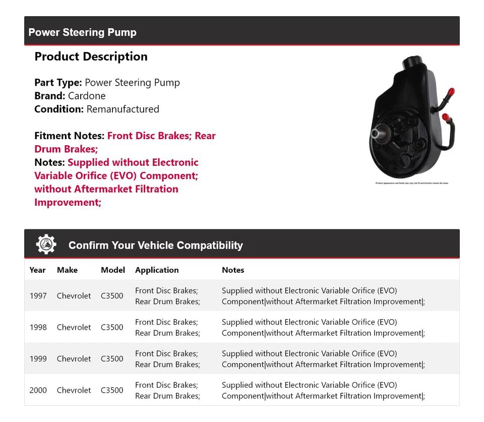 Bomba de direção hidráulica Cardone 1998 1999 Chevrolet C3500 1997-2000 - Imagem 2 de 4