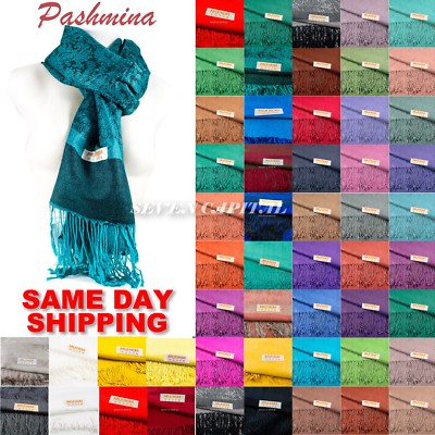 2PLY LONG 78X28 Solid Silk Pashmina Shawl Wrap Stole Cashmere Wool Silk Scarf 