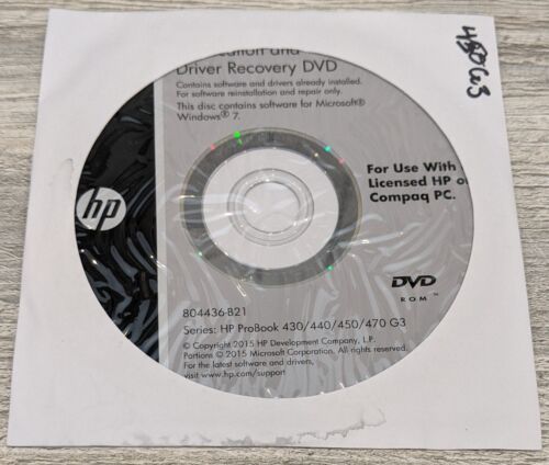 HP Application and Driver Recovery + OS NEW DVD Win 7 804436-B21 ProBook 4xx G3 - Picture 1 of 4