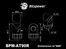 Bitspower Artemis Rotary 90-Degree Extender, Sandblast Silver
