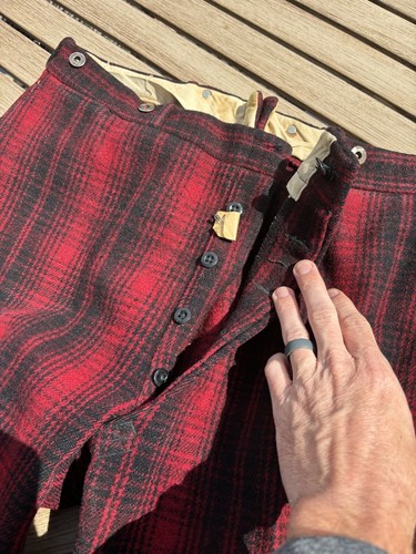 Vintage 50s Woolrich Woolen Mills Wool Hunting Pants Mens 38 Lace Up Plaid - Picture 7 of 16