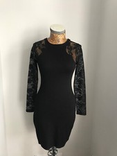 FRENCH CONNECTION DRESS Black Jersey Lace Arms Sleeves Uk 8 to 10 Bodycon 