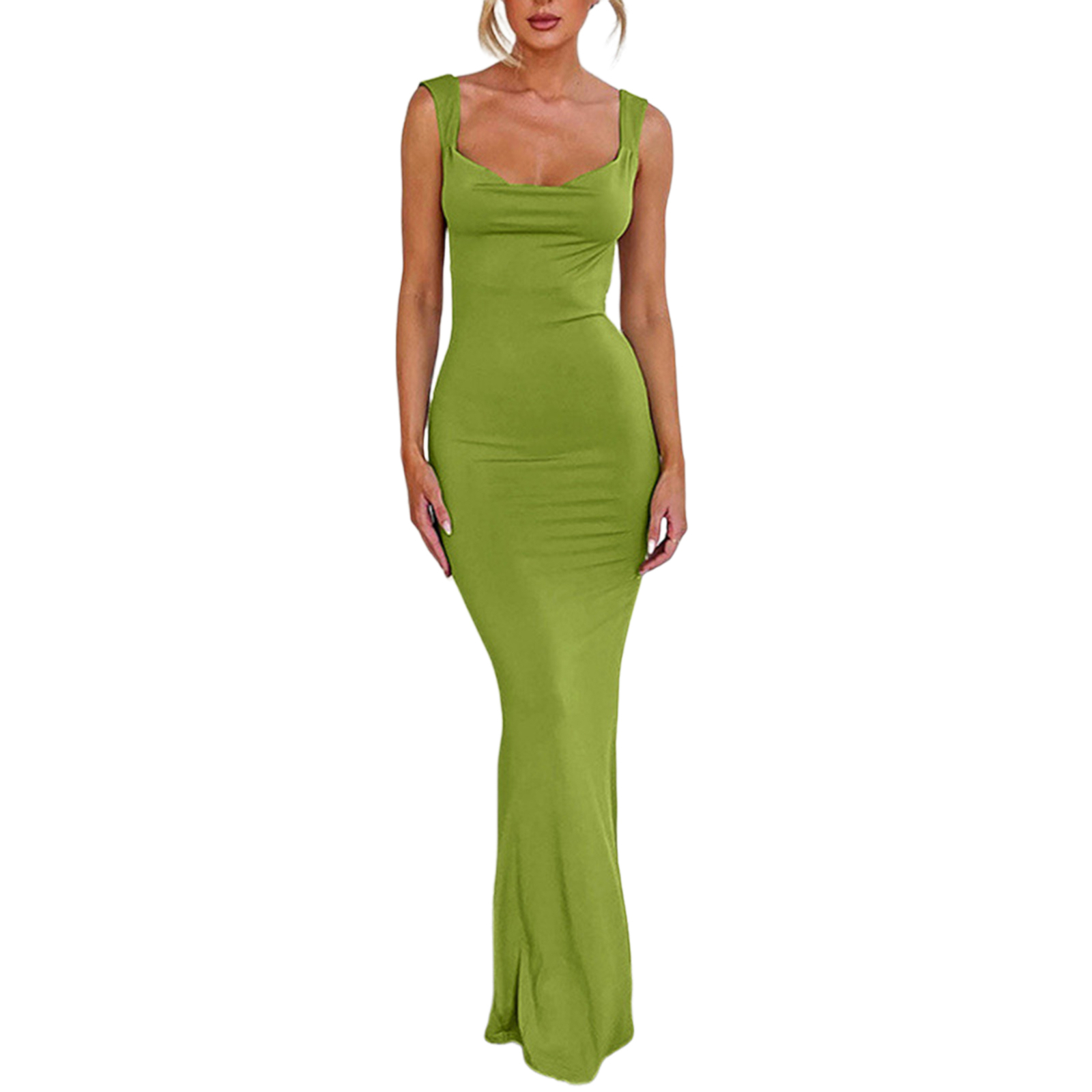 Bodycon Sling Dress Solid Color Ladies Sleeveless Long Dress Slim Fit