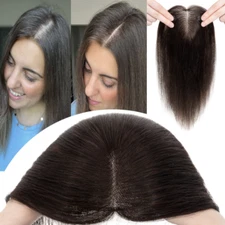 Free Part Lace Clip in Top REAL Human Hair Topper Toupee Piece Women Hairpiece A