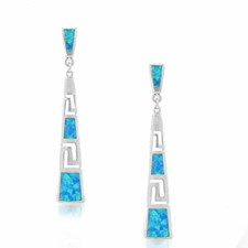 925 Sterling Silver Blue Turquoise Simulated Opal Drop Dangle Earrings