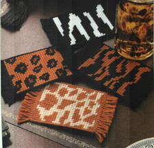 SAFARI COASTERS 4 ANIMAL PRINTS HOME DECOR PLASTIC CANVAS PATTERN INSTRUCTIONS
